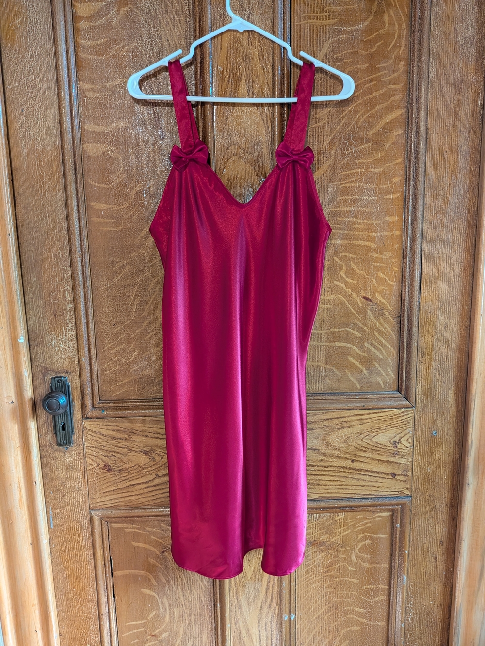 Vintage Ruby Red Satin Bow Slip Dress